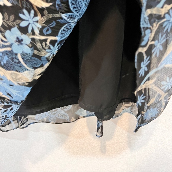 100% Silk Floral Midi Dress Black Blue Sheer Overlay Size 4 - Picture 12 of 13